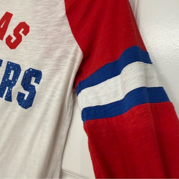 Texas Rangers Baseball Shirt | Sporty-Prep Blokecore Raglan | PINK VS XS - Picture 7 of 8